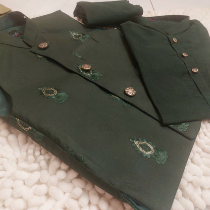 Dark Green Embroidered Waistcoat with Kurta Trouser