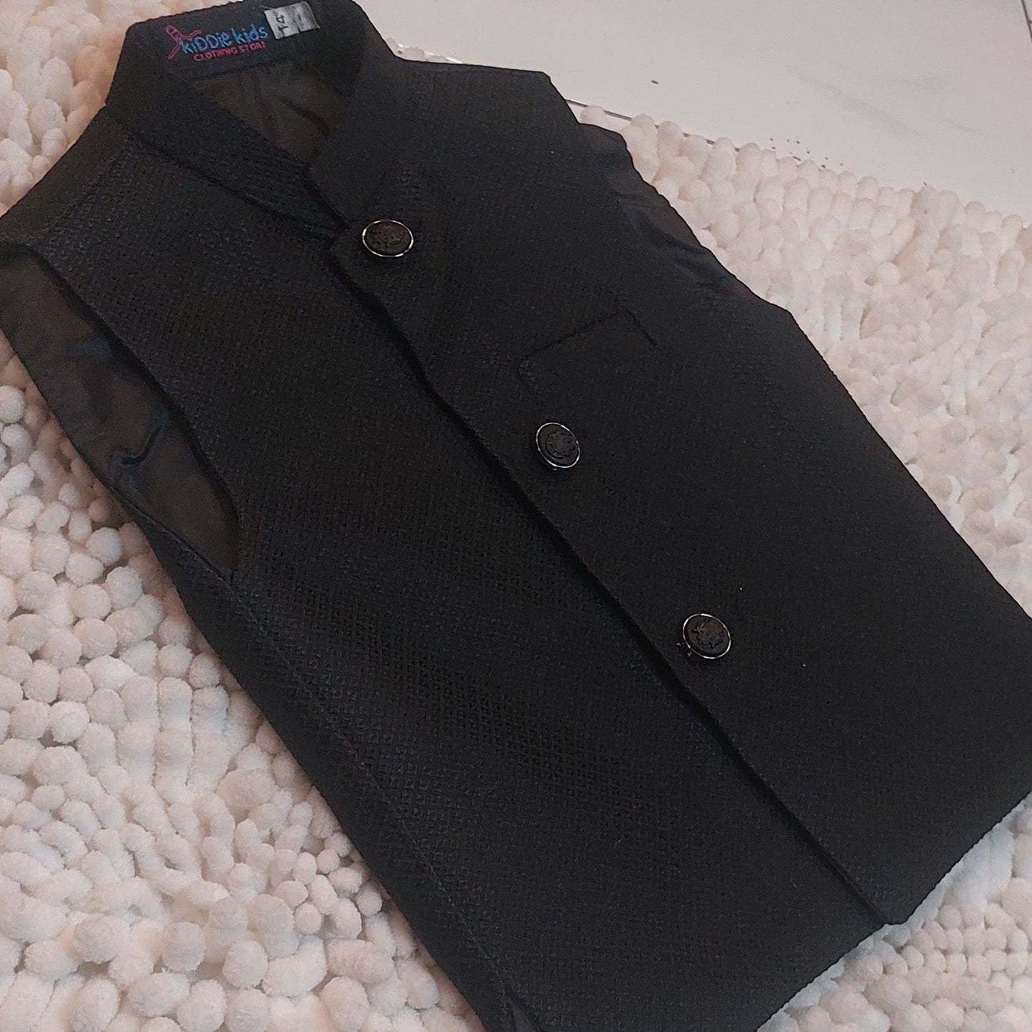 Black Textured Waistcoat with Kurta Trouser