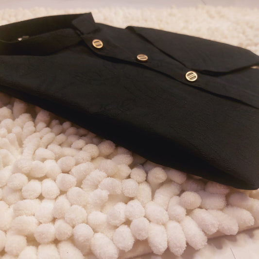 Black Self Printed Cotton Kurta