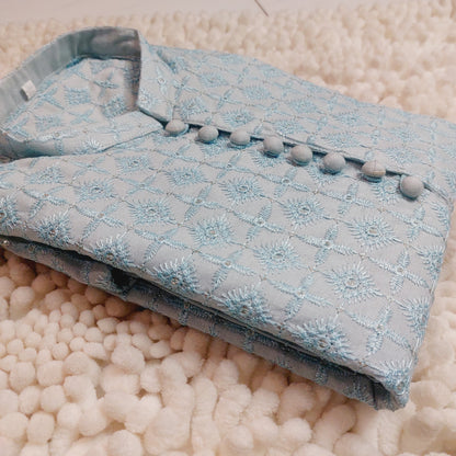 Sky blue Chicken Sequence Embroidered Formal Kurta 2102