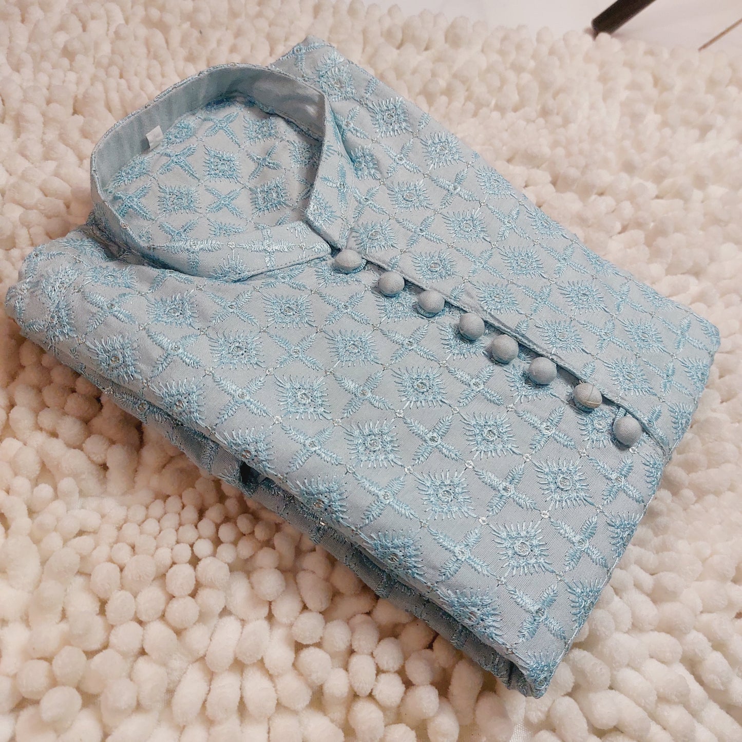 Sky blue Chicken Sequence Embroidered Formal Kurta 2102