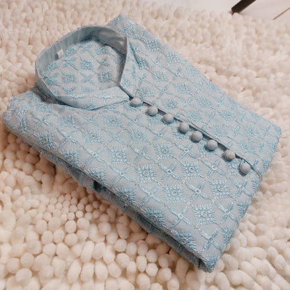 Sky blue Chicken Sequence Embroidered Formal Kurta 2102