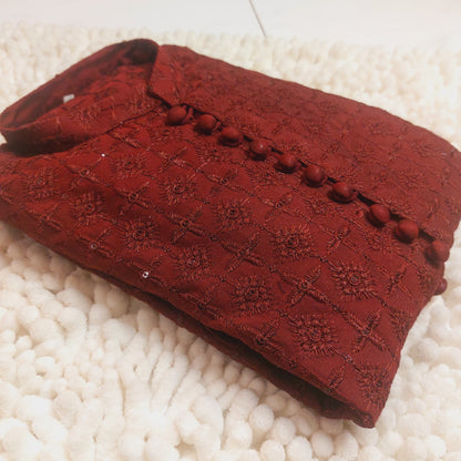 Maroon Sequence Chicken Embroidered Formal Kurta 2101