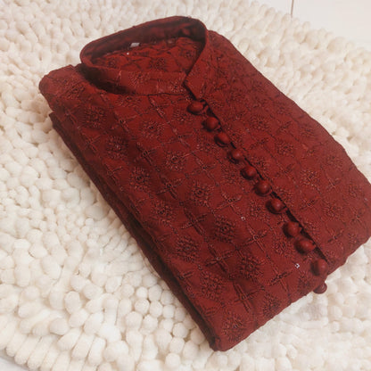 Maroon Sequence Chicken Embroidered Formal Kurta 2101