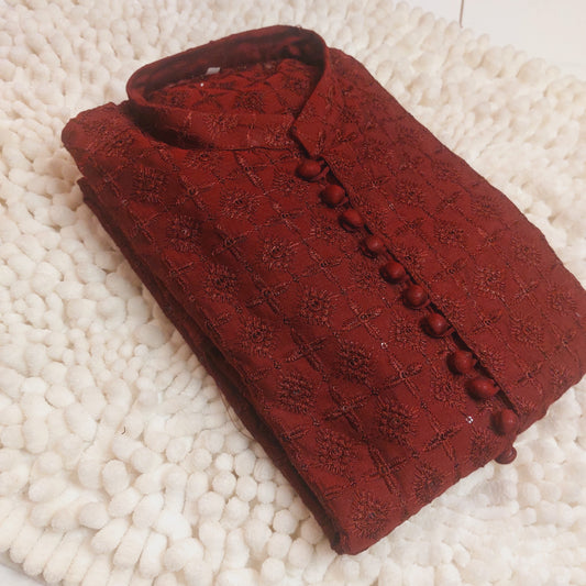 Maroon Sequence Chicken Embroidered Formal Kurta 2101