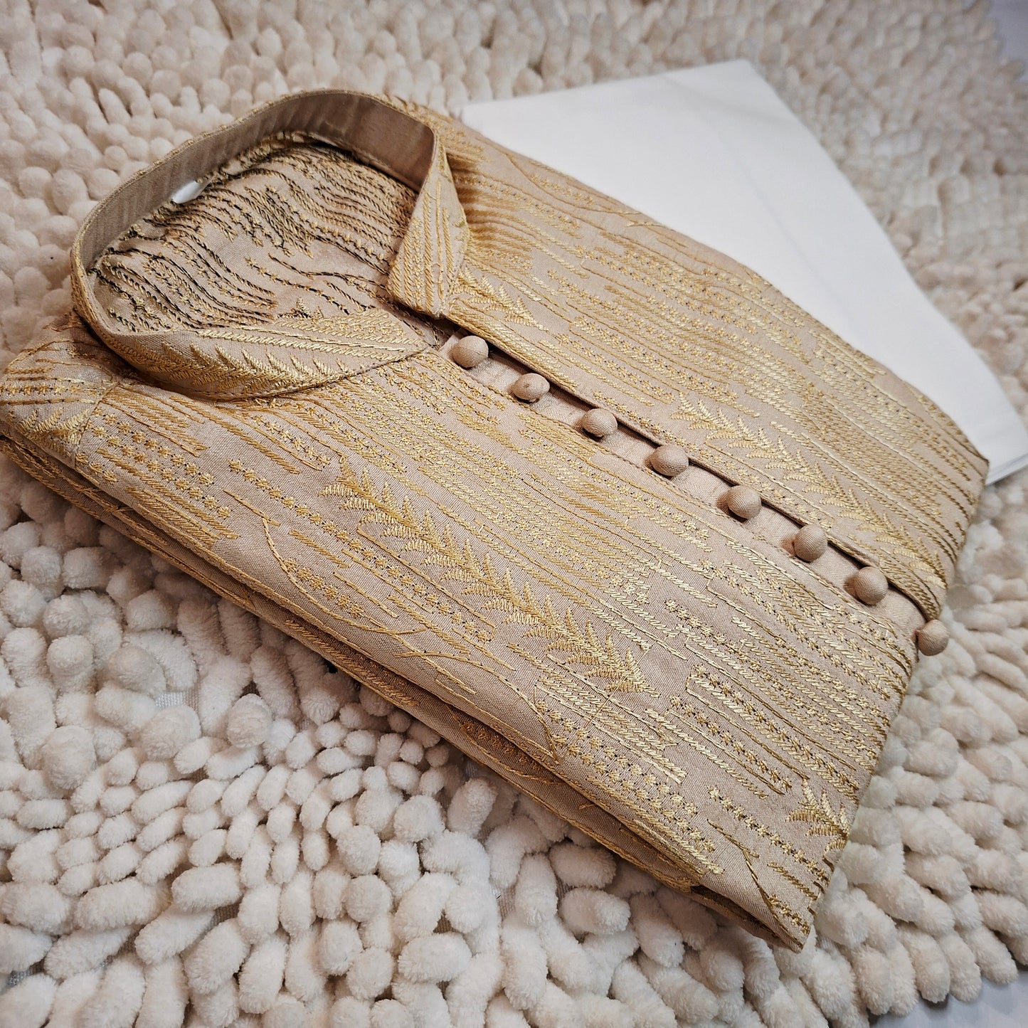Beige Embroidered Kurta with Trouser