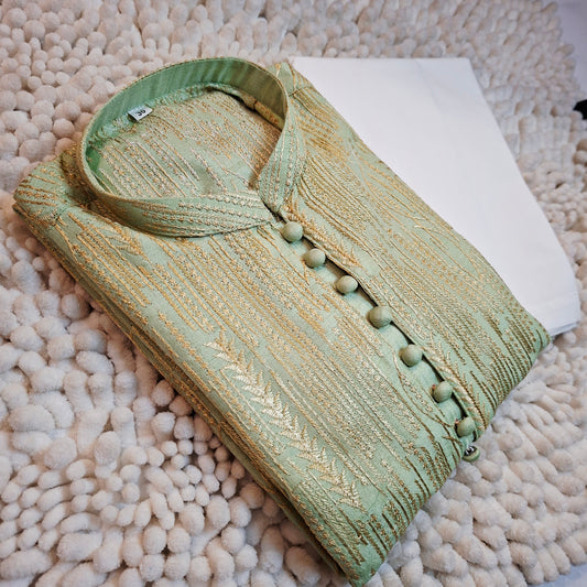 Olive Green Embroidered Kurta with Trouser