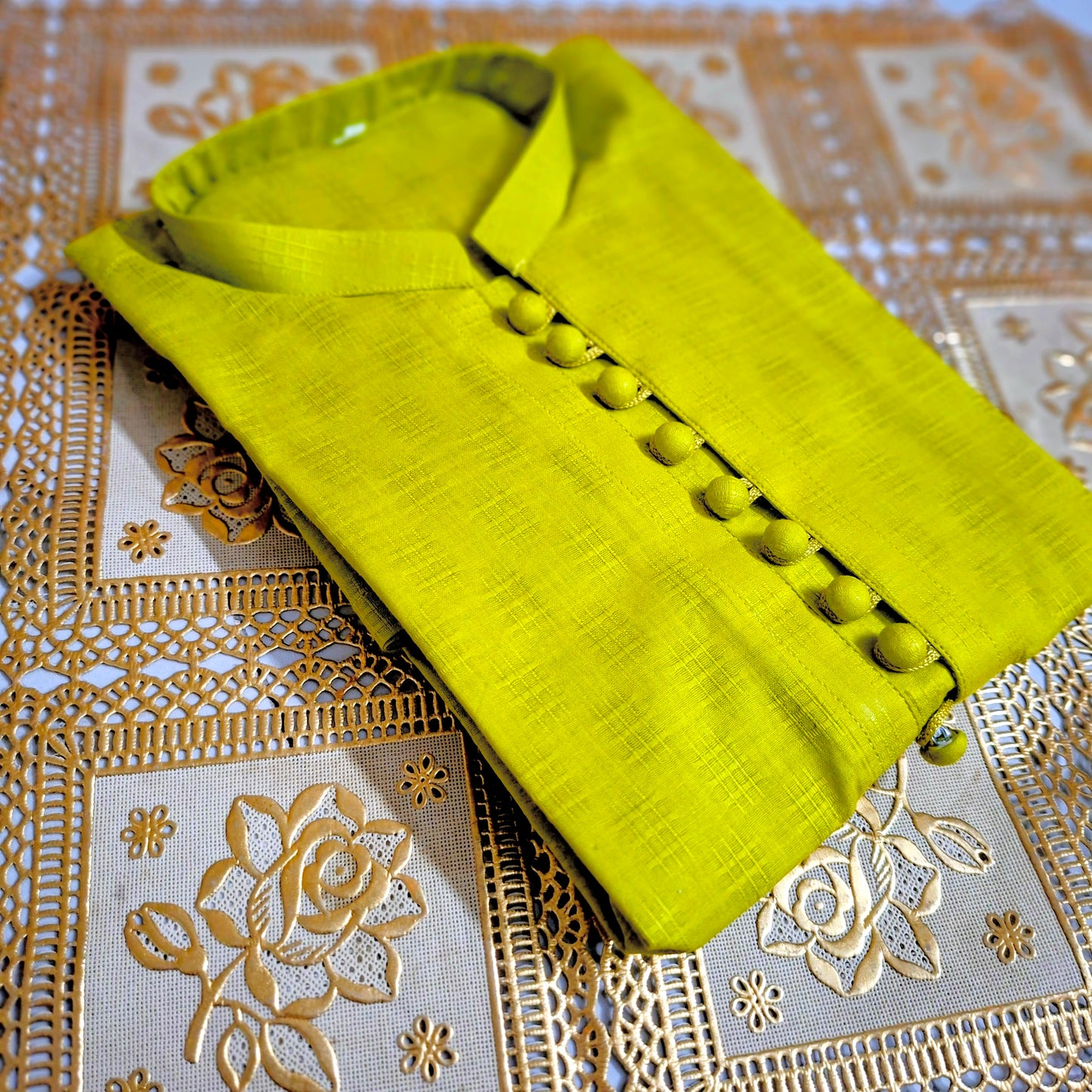 Parrot Green Loops Self Printed Kurta