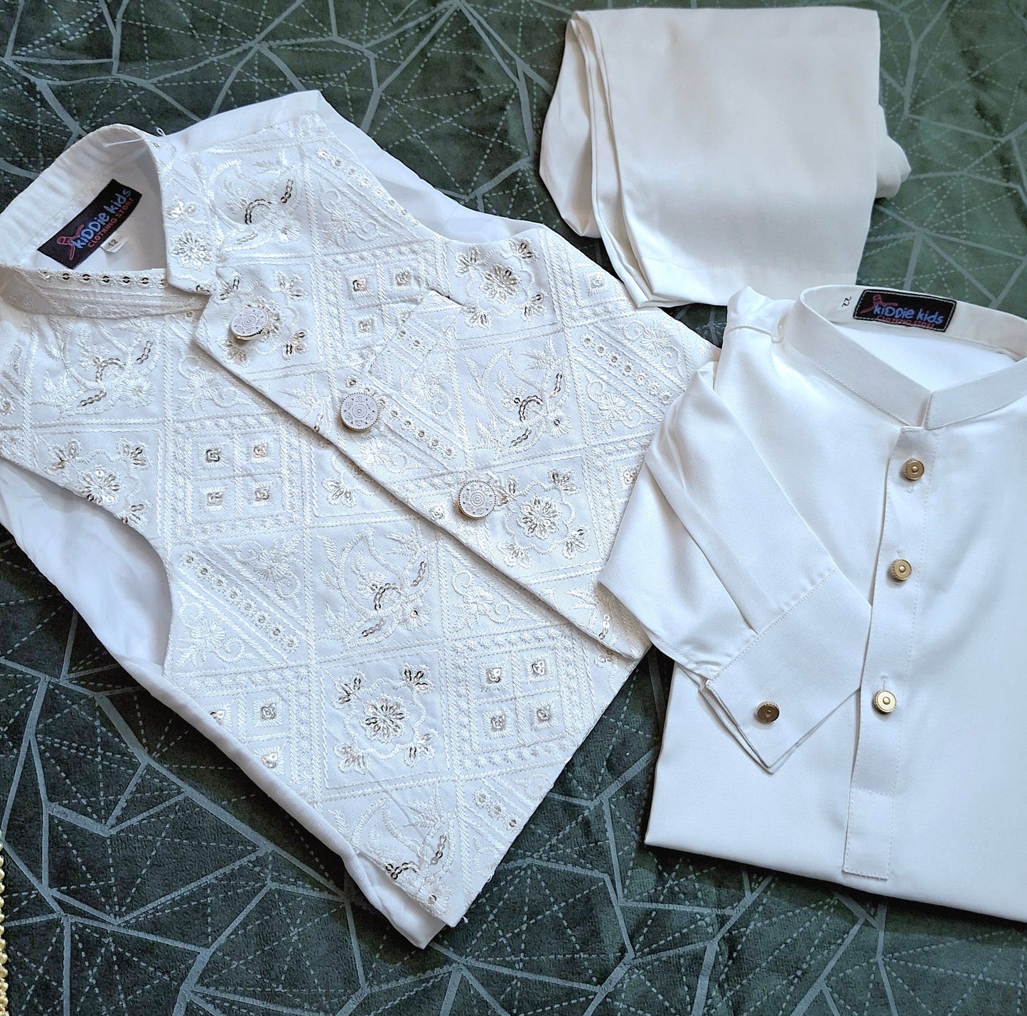 White Sequence Embroidered Waistcoat with Kurta Trouser