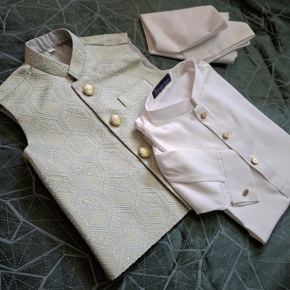 Green Embroidered Waistcoat with Kurta Trouser