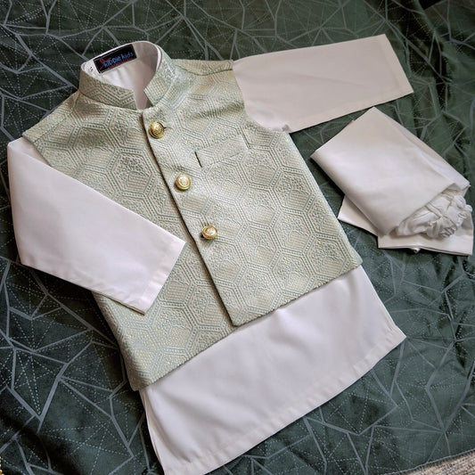 Green Embroidered Waistcoat with Kurta Trouser