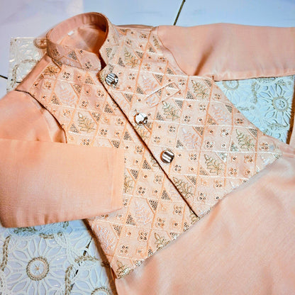 Peach Sequence Embroidered Waistcoat with Kurta Trouser