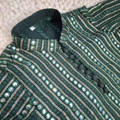 Emerald Green Sequence Embroidered Kurta with White Trouser