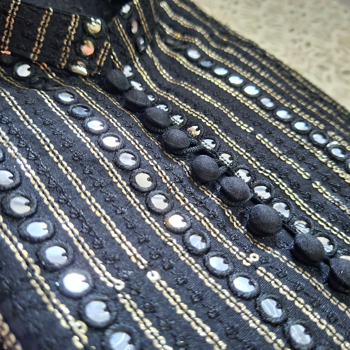 Royal Black Sequence Embroidered Kurta with White Trouser
