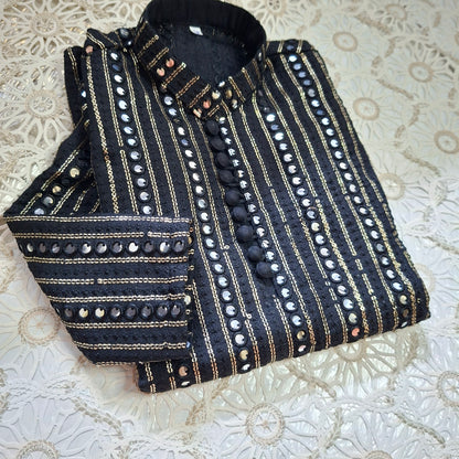 Royal Black Sequence Embroidered Kurta with White Trouser