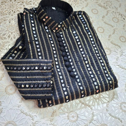 Royal Black Sequence Embroidered Kurta with White Trouser