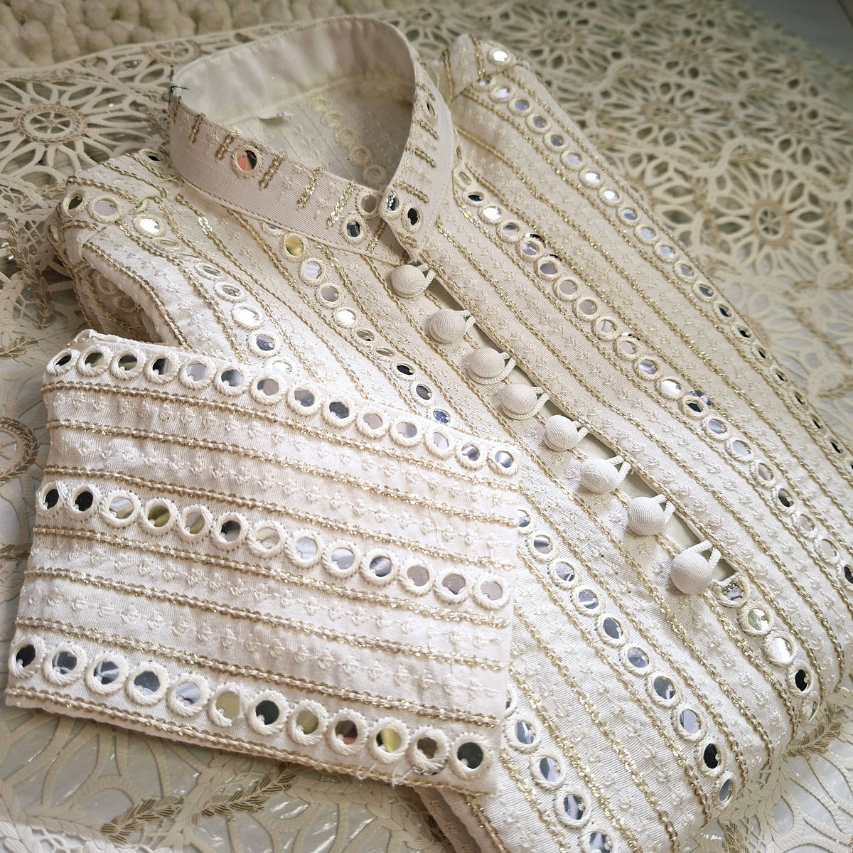 White Sequence Embroidered Kurta with White Trouser
