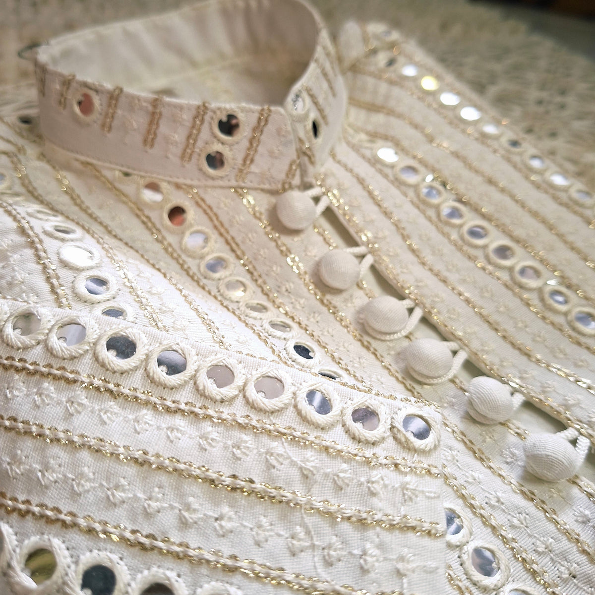 White Sequence Embroidered Kurta with White Trouser
