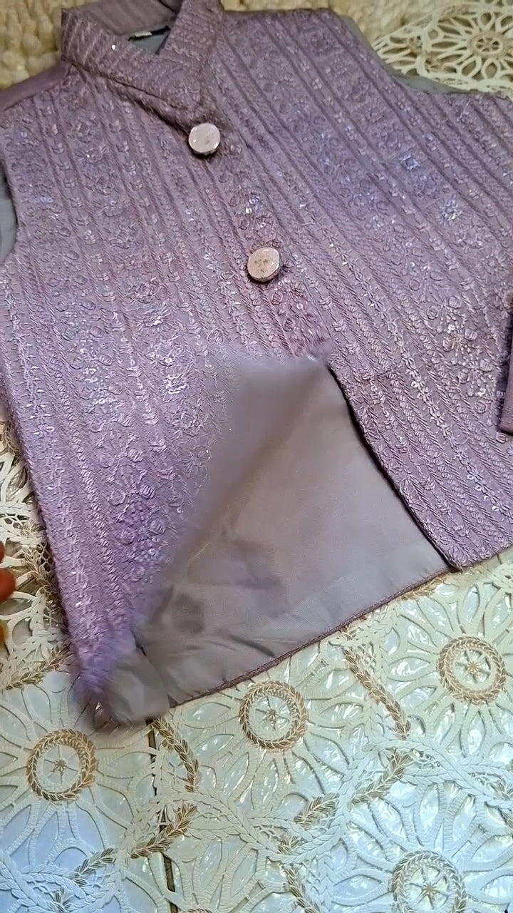 Lilac Sequence Embroidered Waistcoat with Kurta Trouser