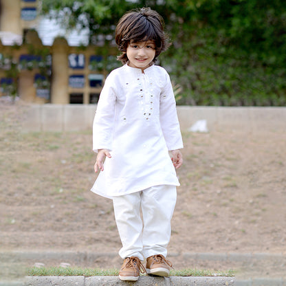 White Mirrror work kurta a