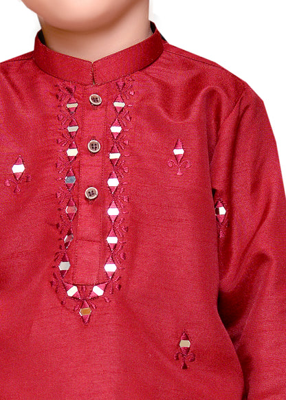 Red mirror work kurta with Trouser