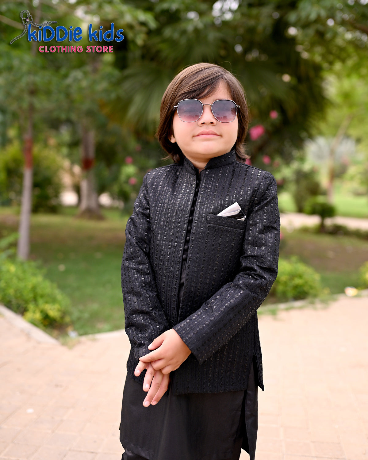 Black Sequence Embroidered Open Prince Coat with Loops Kurta Trouser 2003