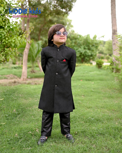 Black Self Styled Sherwani