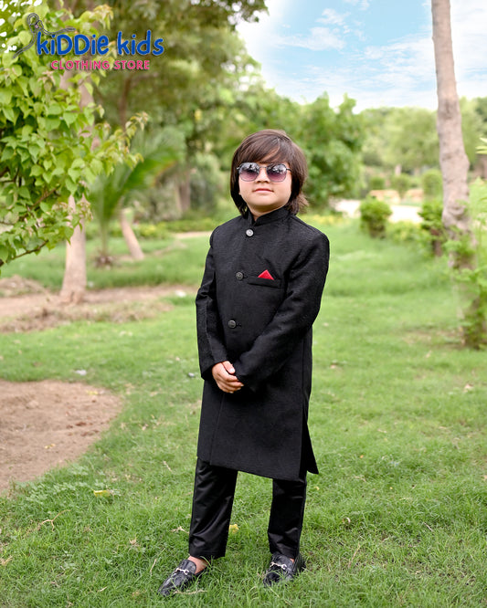 Black Self Styled Sherwani