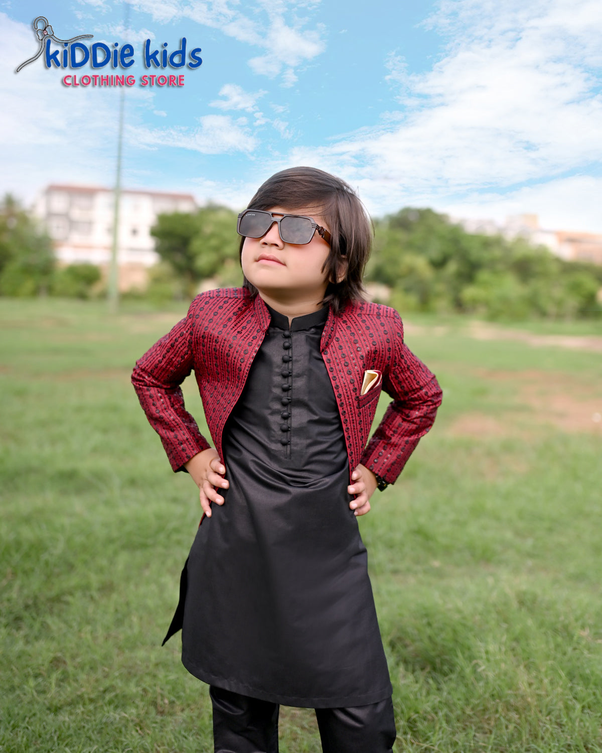 Maroon Sequence Embroidered 0pen Prince Coat with Loops Kurta Trouser 2002