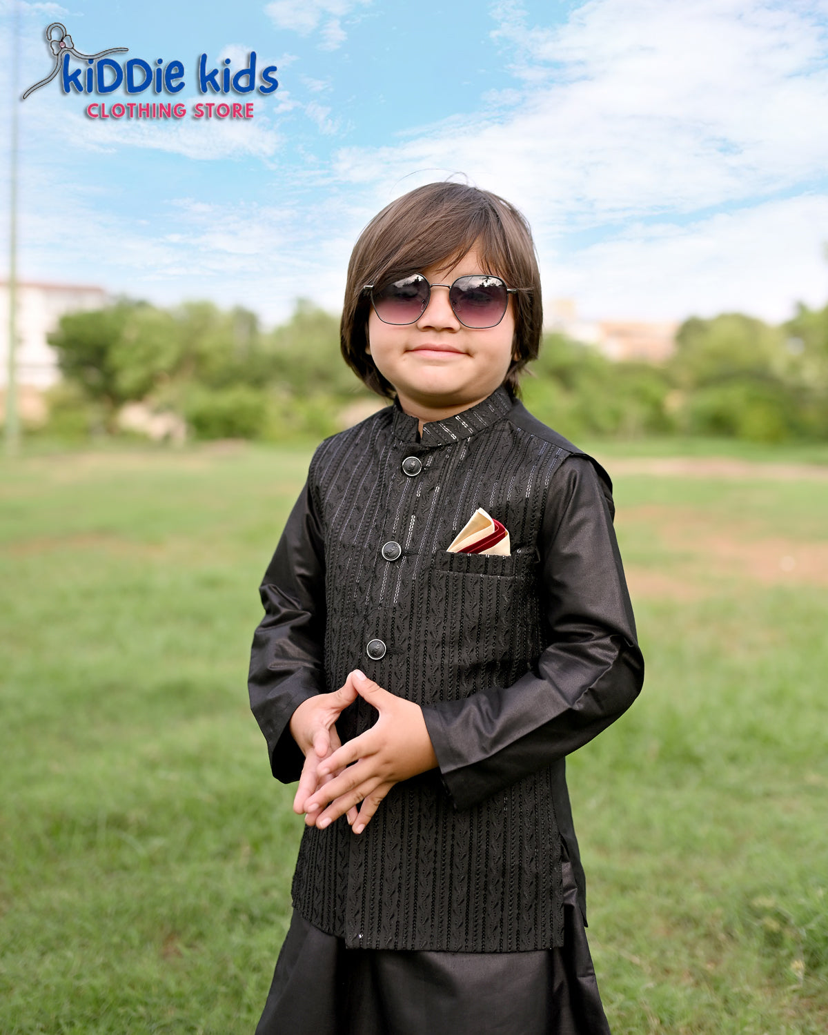 Black Sequence Embroidered Waistcoat with Kurta Trouser