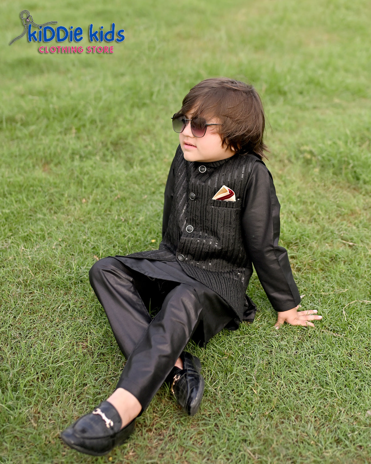 Black Sequence Embroidered Waistcoat with Kurta Trouser