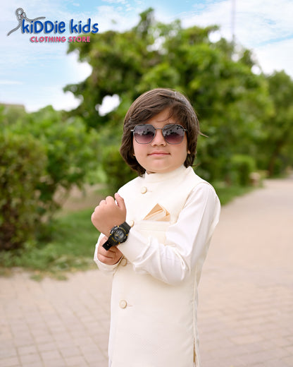 Offwhite Textured Waistcoat with Kurta Trouser