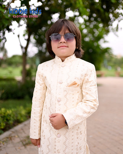 Off-white Sequence Embroidered Sherwani with Trouser