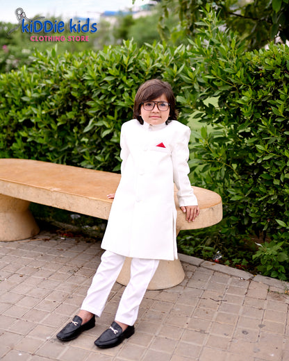 White Self Styled Sherwani with Trouser