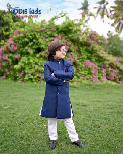 Navy Blue Self Styled Sherwani with Trouser