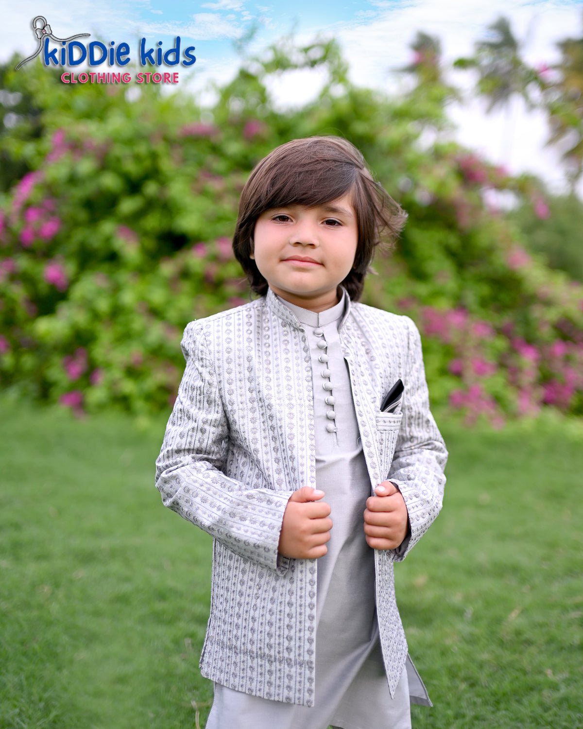 Smoke Sequence Embroidered Open Prince Coat with Loops Kurta Trouser 2004