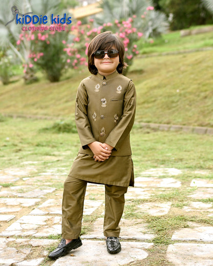 Mehndi Green Embroidered Waistcoat with Kurta Trouser