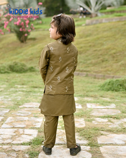 Mehndi Green Embroidered Waistcoat with Kurta Trouser