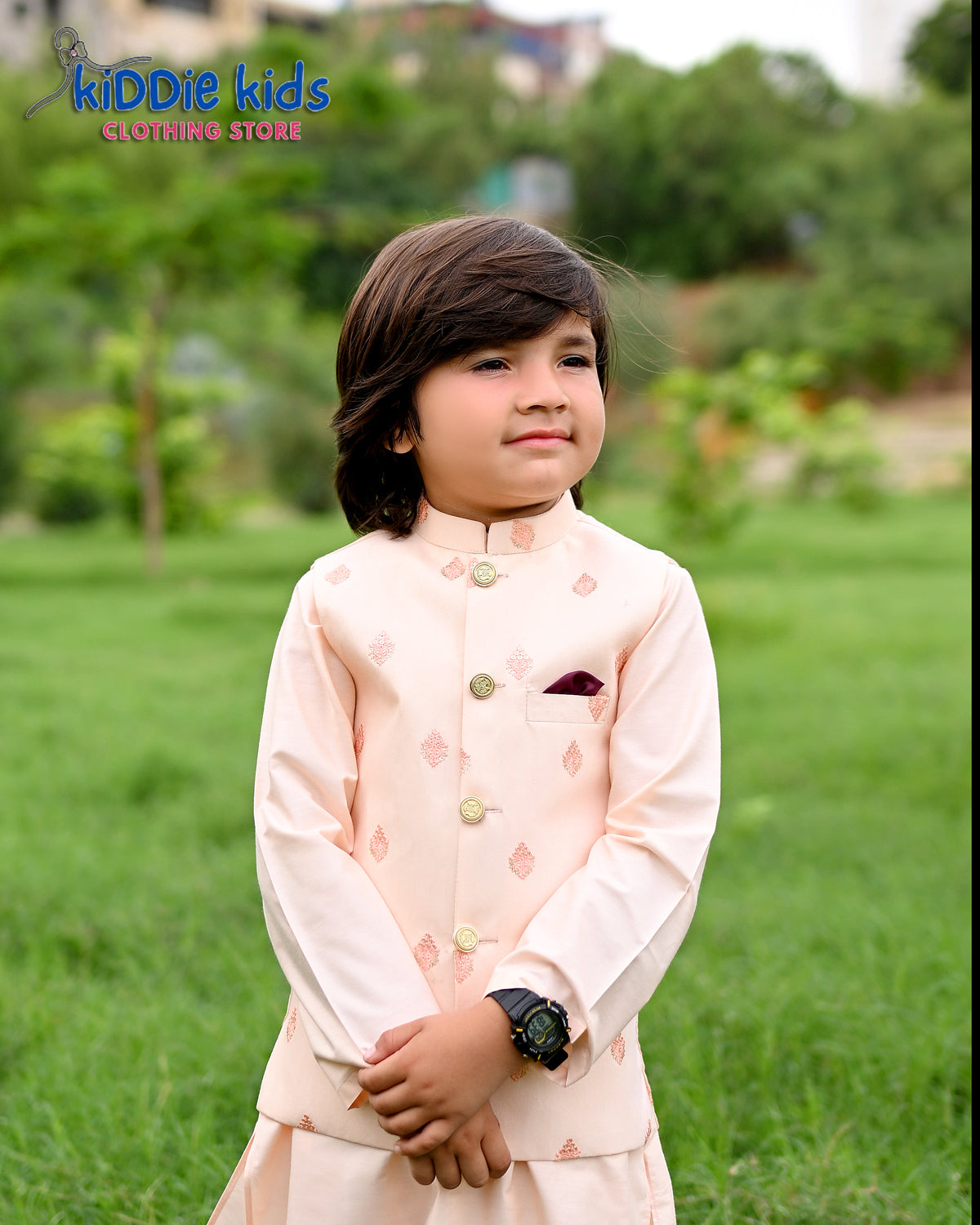 Pastel Peach Embroidered Waistcoat with Kurta Trouser