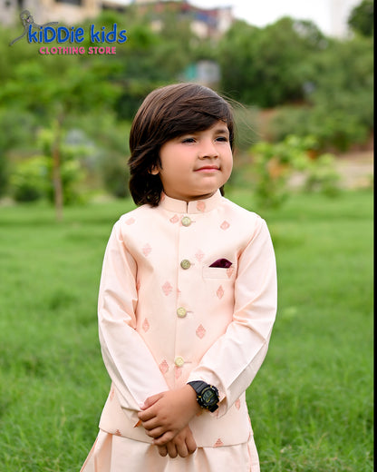 Pastel Peach Embroidered Waistcoat with Kurta Trouser