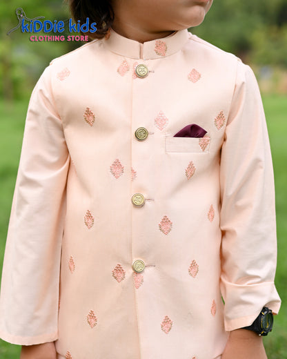 Pastel Peach Embroidered Waistcoat with Kurta Trouser