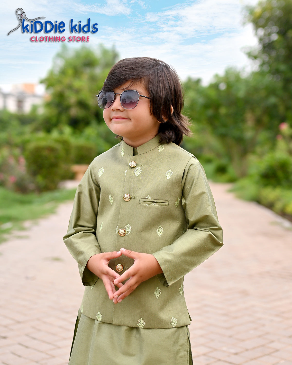 Olive Green Embroidered Waistcoat with Kurta Trouser