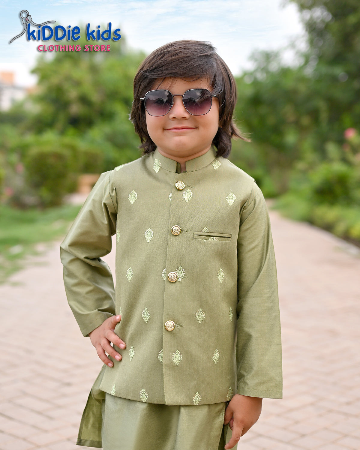 Olive Green Embroidered Waistcoat with Kurta Trouser