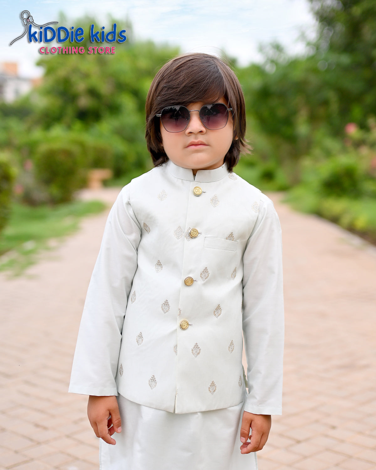 Ice Blue Embroidered Waistcoat with Kurta Trouser