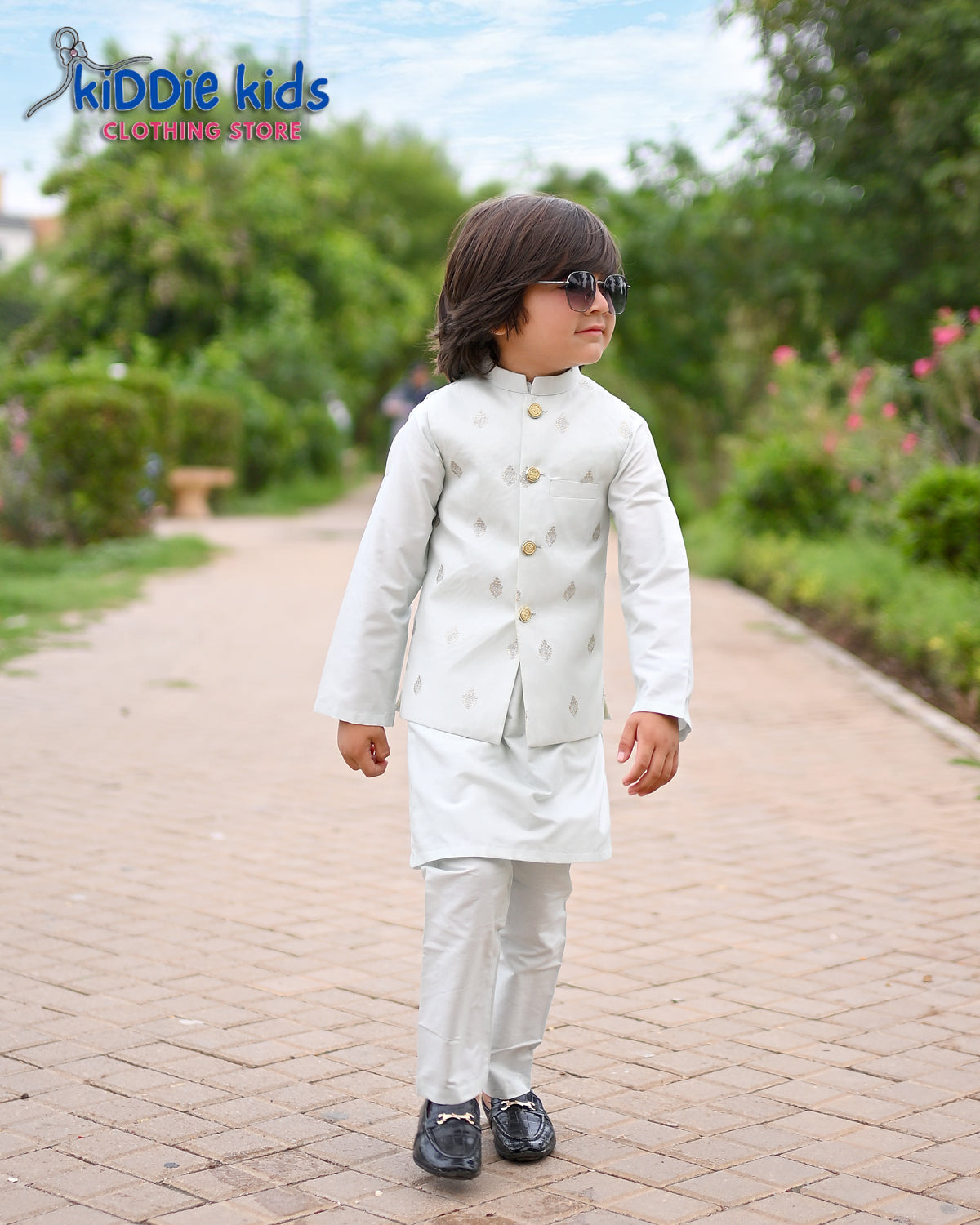 Ice Blue Embroidered Waistcoat with Kurta Trouser