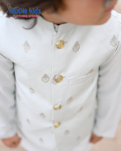 Ice Blue Embroidered Waistcoat with Kurta Trouser