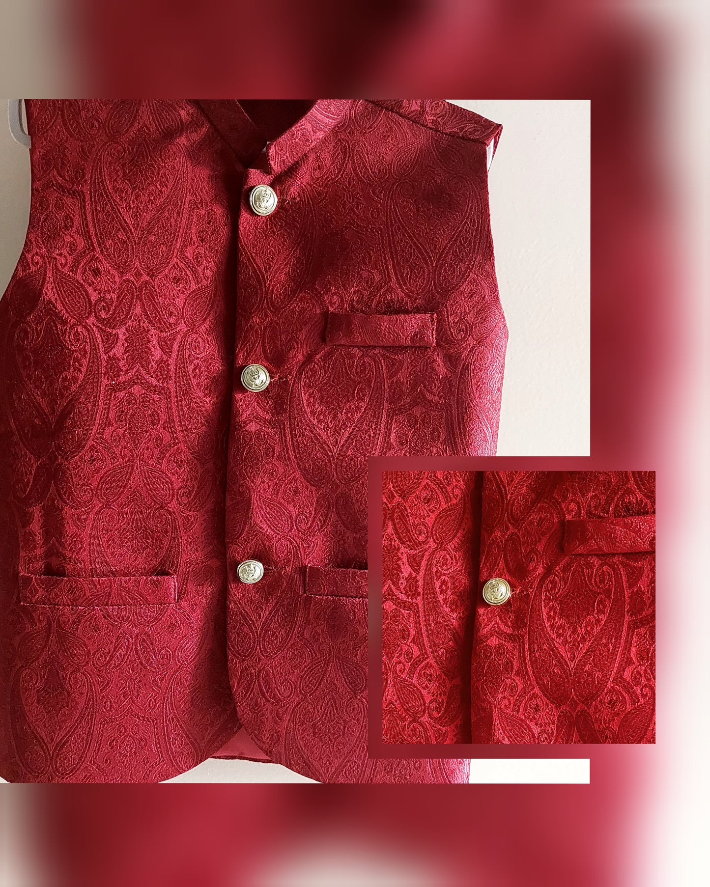 Red Self Printed Waistcoat