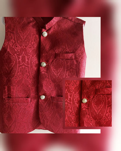 Red Self Printed Waistcoat