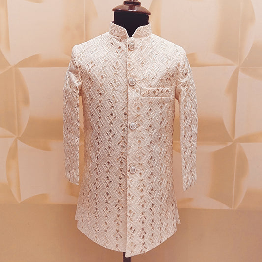 White Mysore Embroidered Sequence Sherwani