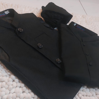 Black Textured Waistcoat with Kurta Trouser